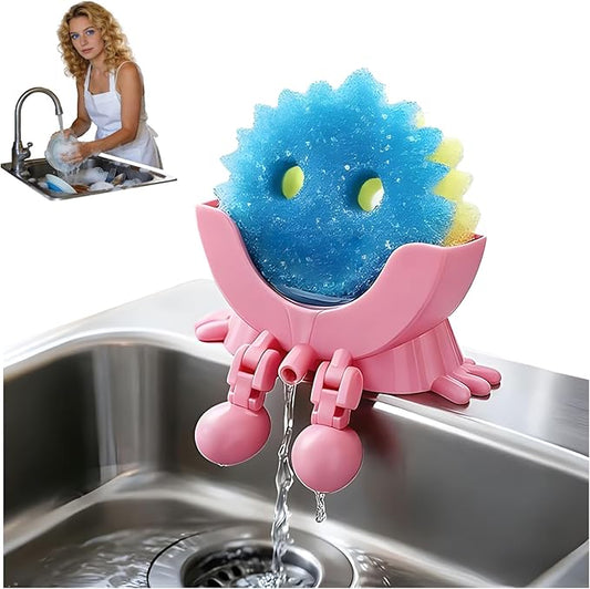 Peeing Scrub Sponge Holder, Sponge Holder for Kitchen Sink,Sink Caddy Smiley Face, 4-in-1 Sponge Holder for Holding Soap, Brush, ScrubberSponge,Stopper (Pink)