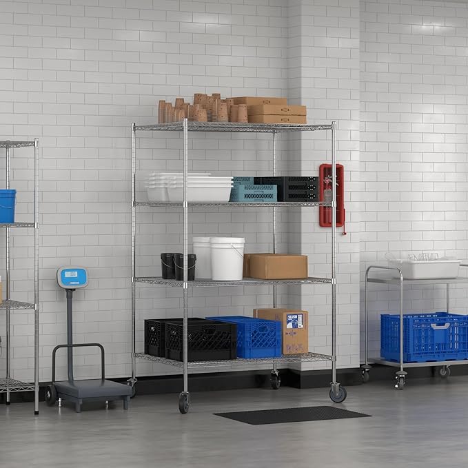 Commercial NSF Listed Chrome Mobile Wire Shelving Kit 36" x 48" x 80", with 4 Shelves Perfect for Warehouse, Walk-in Refrigerator, Freezer, Grocery Store, Restaurant, Dishroom