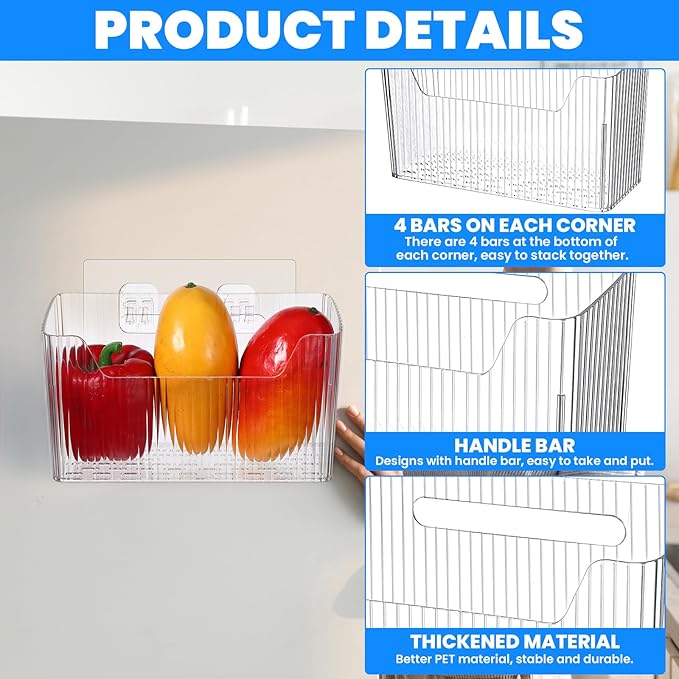 JIEYAO 6 PCS Adhesive Cabinet Door Organizers, Clear PET Storage Caddy with Hooks No Drill Wall Mount Wrap Holders Organizer for Kitchen Bathroom Office 7.7 x 3.3 x 4.6 inches