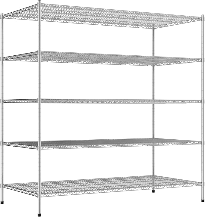 Commercial NSF Listed Chrome Stationary Wire Shelving Kit 36" x 72" x 74", with 5 Shelves Perfect for Warehouse, Walk-in Refrigerator, Freezer, Grocery Store, Restaurant, Dishroom