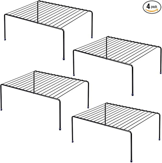 Medium (13.1 x 10.2 Inch) Cabinet Storage Shelf Rack , Kitchen Shelves，Kitchen Counter and Cabinet Shelf, Storage Rack Organizer for Kitchen, Fridge, Cabinet, Bathroom Cupboard& Pantry (4, Black)