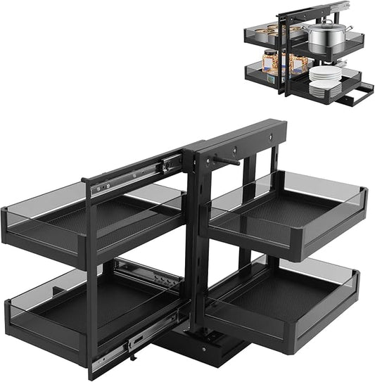 Blind Corner Cabinet Pull Out Organizer, Cabinet Corner Pull Out Organizer 4 Baskets, Adjustable Height, 55 lbs Weight Capacity, Fits 25.2" Wide Cabinets (Black)