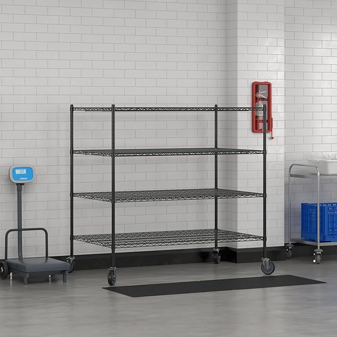 Commercial NSF Listed Black Epoxy Mobile Wire Shelving Kit 36" x 60" x 60", with 4 Shelves Perfect for Warehouse, Walk-in Refrigerator, Freezer, Grocery Store, Restaurant, Dishroom
