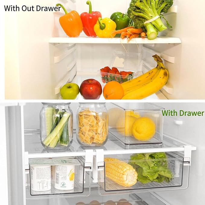 BIINONE Large Fridge Drawer Organizer 14in-20in Upgradation Refrigerator Undershelf Drawer, Extra-Deep Storage Deli Meat, Cheese, Eggs, Fruit, Vegetable