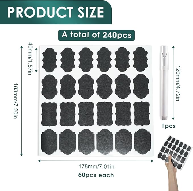 Nextpal 240 Pcs Chalkboard Labels with Marker, Reusable Waterproof Jar Stickers, for Food Containers Bins Organization for Kitchen Pantry Home Canning and Household Organization Use