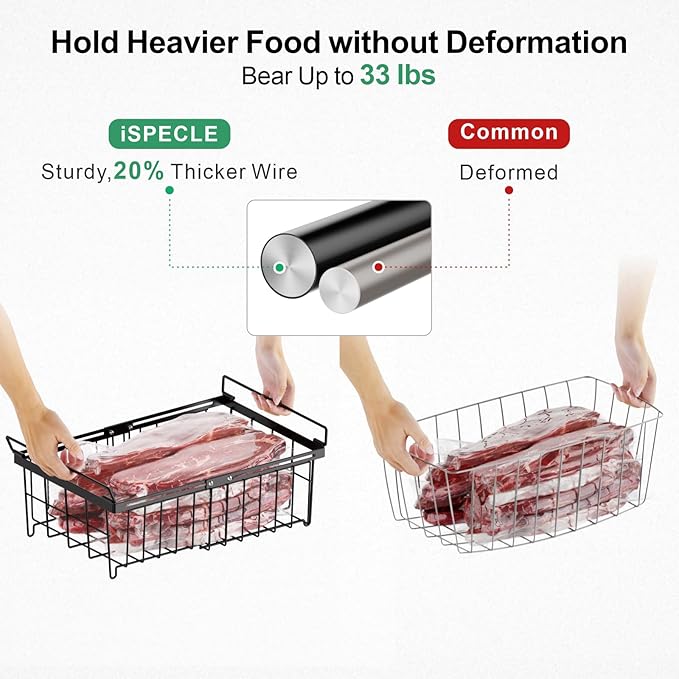 iSPECLE Large Chest Freezer Organizer Bins - 17.5" to 22.6" Expandable Length Baskets for Deep Freezer, Fit 10 to 20 Cu.FT, 2 Pack Adjustable Hanging Chest Freezer Basket, Black