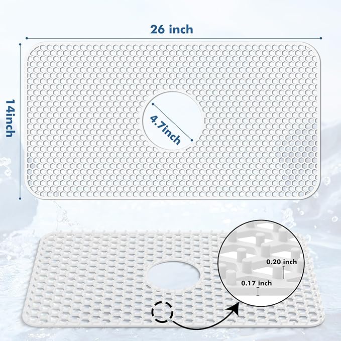 Bestjing Silicone Sink Protectors for Kitchen Sink - 26"x 14" Kitchen Protector Accessory, Non-Slip Heat Resistan Mat for Bottom of Farmhouse Stainless Steel Porcelain, Dishwasher Safe (White)