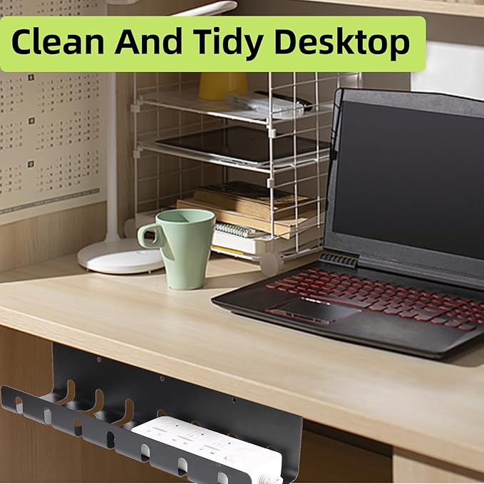 Gembirov Metal Cable Management Under Desk 2 Pack for Office and Home, Cable Hider, Cord Organizer,Screw Installation Cord Organizer for Desk, with Various Accessories (Black 2 Pack)