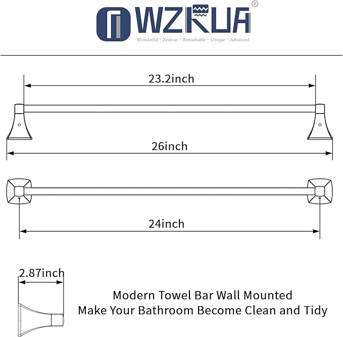 24 Inch Chrome Towel Bar Towel Rack for Bathroom Kitchen Hand Towel Holder Dish Cloths Hanger SUS304 Stainless Steel Rustproof Wall Mount