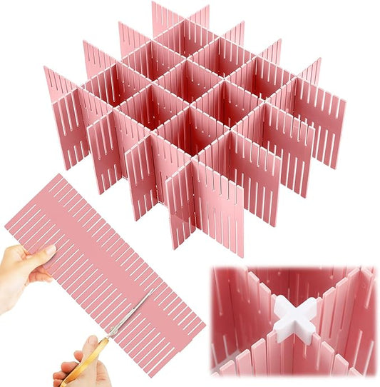 Blosssound 15pcs 5.12x 15 Tall Drawer Divider Adjustable Drawer Organizer DIY Ultra Deep Storage Organizer Separator with Fixed Buckle for Underwear Socks Dormitory Office Kitchen Bedroom (Pink)