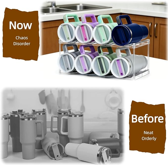 Water Bottle Organizer for Stanley 40 OZ Tumbler Cup Accessories, Clear Stackable Bottle Holder Wine Rack for Cabinet Countertop Kitchen Home Pantry Shelf Storage, 3 Tier Hold 12 Bottles