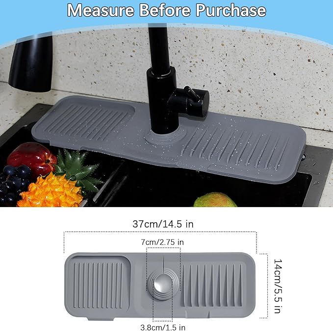 DTXIAQIAO 14.5 * 5.5 Inch Large Non-Slip Base,Multi-Surface Protector for Kitchen,Bathroom,Laundry,RV,Easy Clean Water Deflector Accessory(Dark Gray)