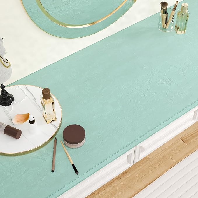 CHIHUT 12”x472” Mint Green Contact Paper Self Adhesive Velvet Fabric for Jewelry Box Lining Drawer Liner Soft Textured Fabric Wallpaper Peel and Stick Velvet Flocking Contact Paper for Dressers