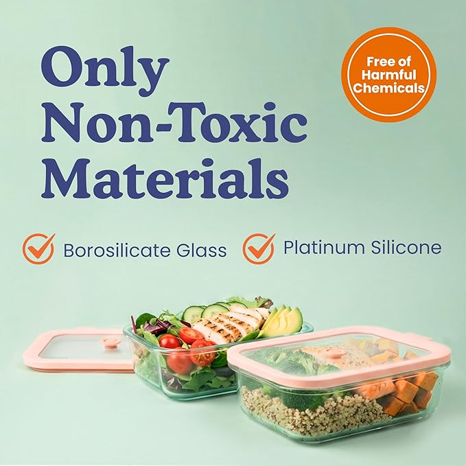 Ziruma Non-Toxic 4 Pack - Glass Food Storage Containers With Lids – Plastic Free, Airtight Meal Prep Containers, Multi-Size (12, 21, 35, 50 Oz), Microwave & Freezer Safe