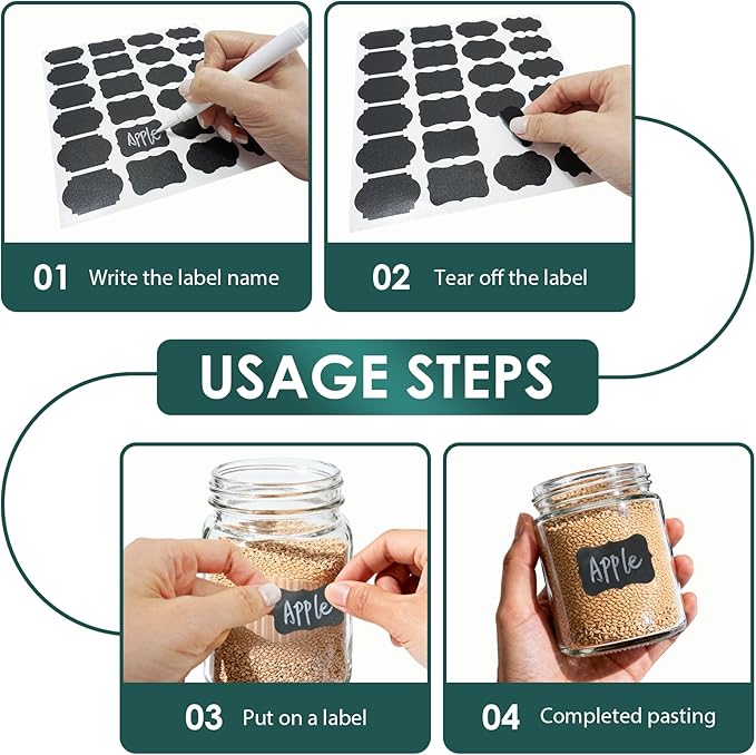 Nextpal 240 Pcs Chalkboard Labels with Marker, Reusable Waterproof Jar Stickers, for Food Containers Bins Organization for Kitchen Pantry Home Canning and Household Organization Use