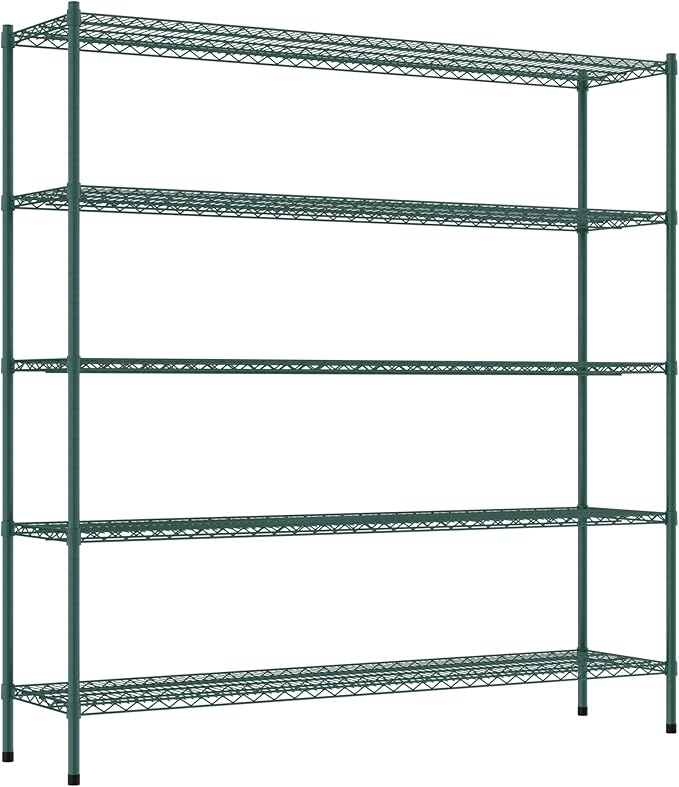 Commercial NSF Listed Green Epoxy Stationary Wire Shelving Kit 18" x 72" x 74", with 5 Shelves Perfect for Warehouse, Walk-in Refrigerator, Freezer, Grocery Store, Restaurant, Dishroom