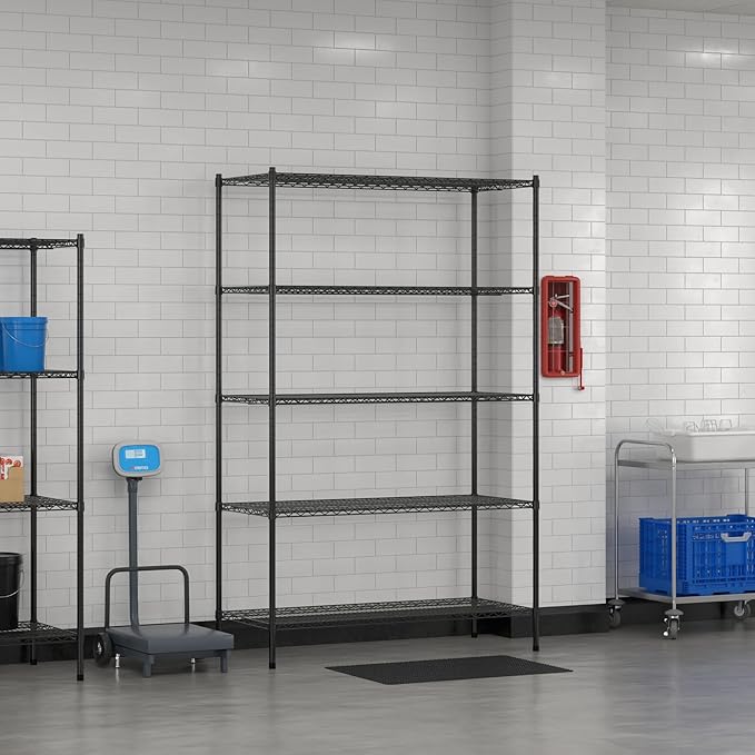 Commercial NSF Listed Black Epoxy Stationary Wire Shelving Kit 24" x 54" x 86", with 5 Shelves Perfect for Warehouse, Walk-in Refrigerator, Freezer, Grocery Store, Restaurant, Dishroom
