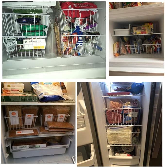 Y.Z.Bros 16inch Upright Freezer Organizer Baskets for 13-14,16-21 cu.ft Standup Freezer, Settle freezer chaos and reduce food waste effectively, Durable, Fully Use Space, Improve Air Circulate,Pack 4
