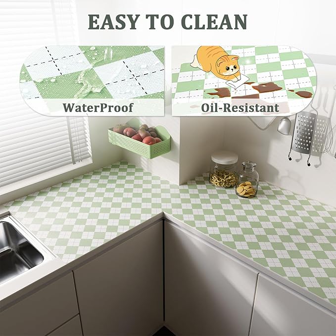 MIAONET Sage Green Shelf Liner for Kitchen Cabinets 24" x 360" Non-Adhesive Non-Slip Drawer Liners for Dresser, Waterproof Washable Paper, Durable Protector Mat for Pantry Shelves Cupboards