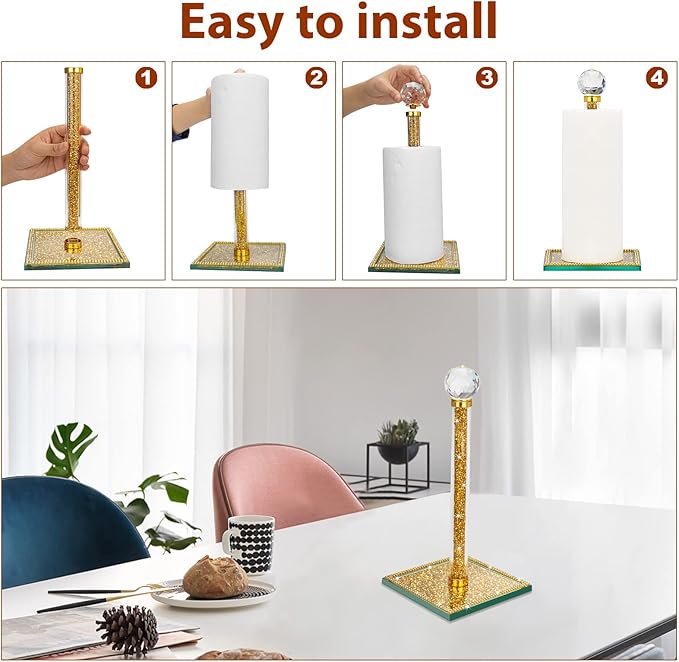 Gold Paper Towel Holder Stand Crystal Paper Towel Holder Countertop Bling Kitchen Accessories