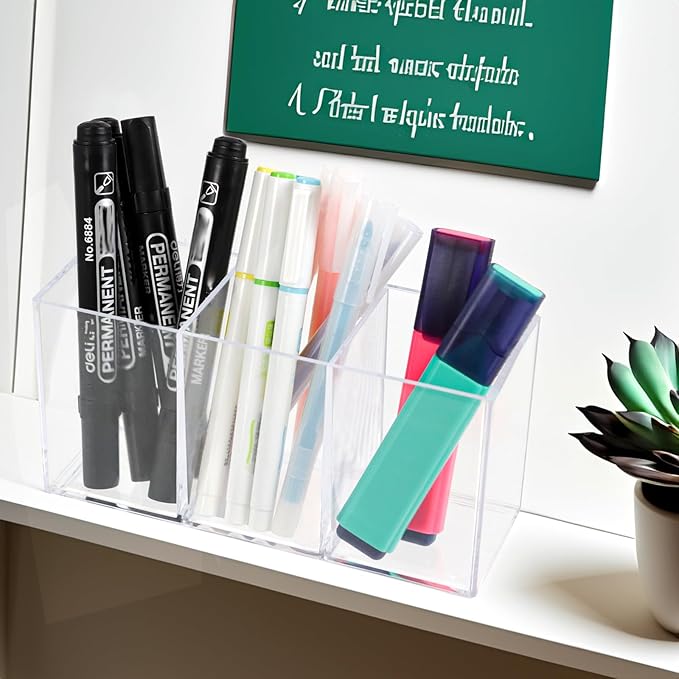 ZEXALOR Clear Drawer Organizer, 3 Sections Brush Organizer Holder, Drawer Dividers Office Desk Tray Bathroom Makeup Jewelry Trays (Brush holder)