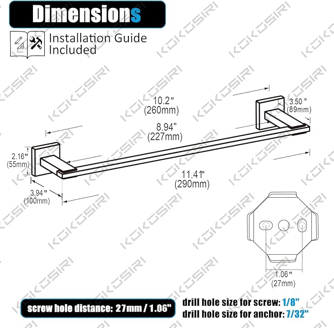 KOKOSIRI Bathroom Towel Holder 12 Inch Bath Towel Bars Kitchen Towel Hanger Necklace Holder Bathroom Accessories Stainless Steel Wall Mounted Matte Black B4006BK-L12