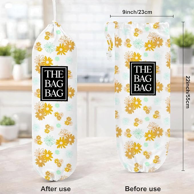 Plastic Bags Holder for Kitchen, The Bag Bag Grocery Bags Holder for Kitchen Essentials, Reusable Hanging Grocery Sack Organizer, Floral Reusable Trash Sack Storage Dispenser to Home Decor