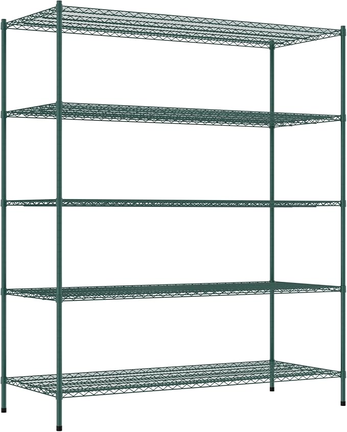 Commercial NSF Listed Green Epoxy Stationary Wire Shelving Kit 30" x 72" x 86", with 5 Shelves Perfect for Warehouse, Walk-in Refrigerator, Freezer, Grocery Store, Restaurant, Dishroom