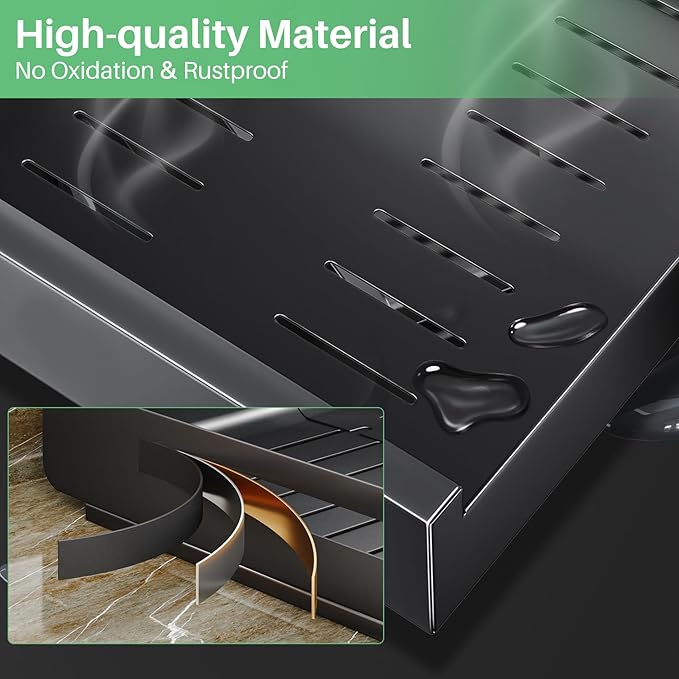 Kitstorack Pull out Cabinet Organizer, Expandable(11.7"-19.7") Heavy Duty Slide out Drawer Fixed with Adhesive Nano Film for Pots, Roll out Shelf Storage for Kitchen Base Cabinet Organization(Black)