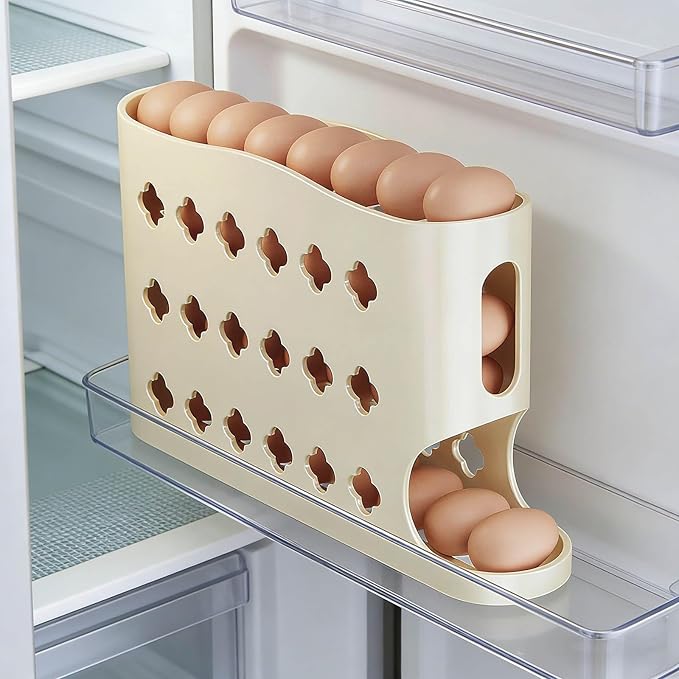 2026 Egg Holder for Fridge, Eggs Dispenser Auto Rolling, No Assembly Required Easy Access, for Refrigerator Tilted Design Kitchen Organizers and Storage Eggs Rack (Yellow)