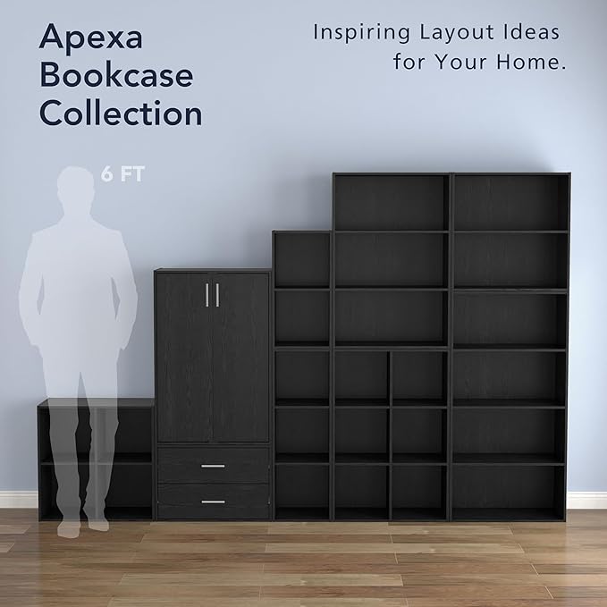 Homes: Inside + Out Apexa 2-Tier Cube Storage Organizer Shelves, Stackable Wood Bookcase Fits Cubby Bins for Organization, Dorm Teen Room Decor & Home Office, Black