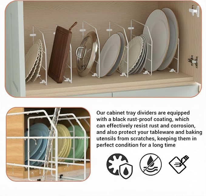 Baking Sheet Organizer Set of 6, 17"x13" Vertical Tray Dividers for Kitchen Cabinets, White Metal Cabinet Divider, Metal Wire Storage for Pans, Baking Trays and Cookware