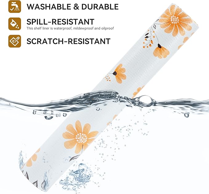 RAY STAR Shelf Liner, Non Adhesive Daisy Floral Printed Cabinet Liner for Pantry Drawer, Strong Grip Non Slip Waterproof, Shelf Liners for Kitchen Cabinets Organization 18 Inch x 8 FT (2 Rolls)