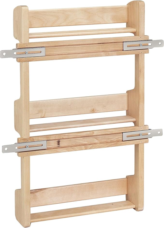Rev-A-Shelf 15" 3 Tiered Pull Out Shelf Organizer for Kitchen Cabinets, Pantry Storage Spice Seasoning Rack, Door/Wall Mounted, Maple Wood, 4SR-15