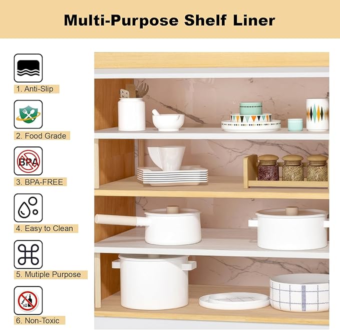 2 Rolls Shelf Liners, 17.5 Inches x 20 FEET Non-Slip Kitchen Cabinet Liner, Washable Oil-Proof Non-Adhesive Contact Paper for Kitchen Drawer, Cabinet, Shelves, Refrigerator, Storage, Desks, coutertops