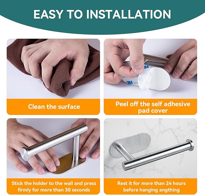 YUET Toilet Roll Holder Self Adhesive Holders Tissue 3M Stand Hanger Bathroom, Kitchen, Washroom Premium Thicken SUS-304 Stainless Steel, No Drilling,Strong Adhesiveness Rustproof (Brushed Silver)
