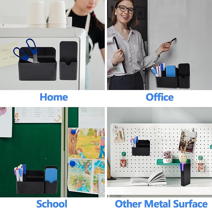 3Pack Magnetic Marker Holder for Fridge, Whiteboard & Locker - Adjustable Compartments, Dry Erase Marker & Pen Organizer