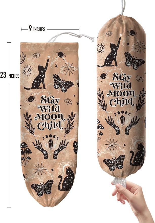 Hglian Plastic Grocery Bag Organizer,Stay Wild Moon Child Canvas Plastic Bags Holder Storage Keeper Dispenser,Cute Home Kitchen Decor