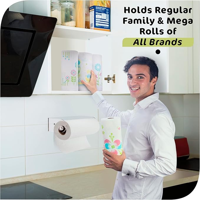 Clear Acrylic Paper Towel Holder Wall Mount Paper Towel Holder Under Cabinet, Wall Mounted Undermount Hanging Paper Towels Holder Dispenser, Holds Jumbo Rolls, Adhesive Strips & Screws Included