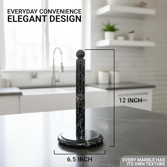 Marble Paper Towel Holder 12" Inch for Kitchen Towels Rack Handmade Paper Roll Holder Stand - Wrapping Paper Holder Towel - Hand Towel Rack Holder, Black
