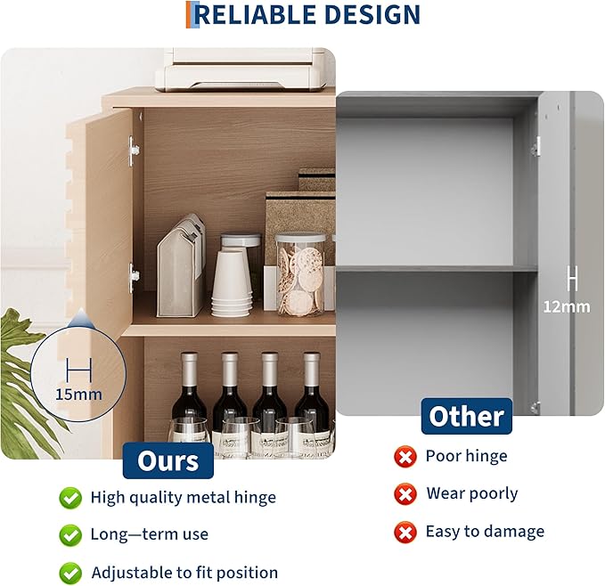 IDEALHOUSE Fluted Cabinet with Sliding Doors, Modern Wooden Storage Cabinet with Metal Base, 31 Inch Sideboard Cabinet with Storage for Dining Room,Living Room, Entryway