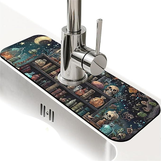 Kitchen Sink Splash Guard，Magical bookshelf Faucet Mat Sink Gadgets-Super Absorbent Fast Drying Mat Drip Catcher for Kitchen, Bathroom,Sink Mat, Dish Drying Mat, Bathroom(15" X 5.5" )