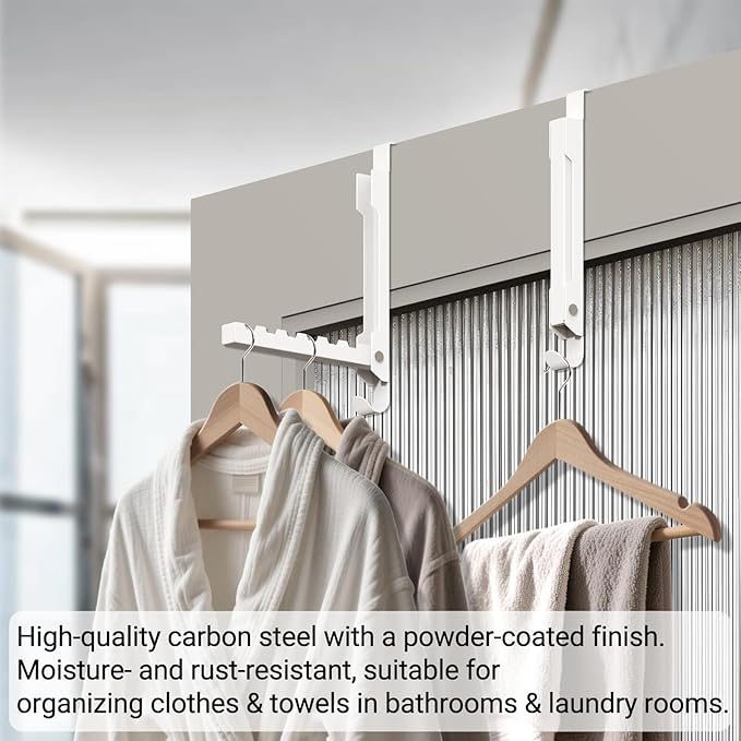 Foldable Over The Door Organizer Hanger, 7-in-1 Space Saver with 6 Grooves & 1 Always-Usable Hook for Coat, Bag, Towel - Ideal for Entryway, Bedroom, Bathroom, Dorm, Travel, White