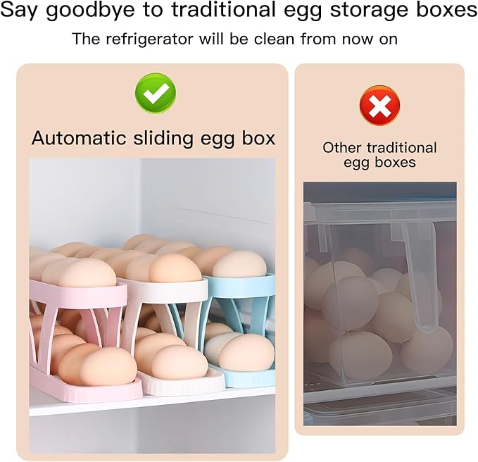 Egg DispenserAutomatic Rolling Egg Tray Organizer,2Tiers,Holds 15 Eggs Simultaneously,Space Saving Refrigerator Egg Roller,Works in The Refrigerator,Kitchen,Cabinets,Dining Table (White)