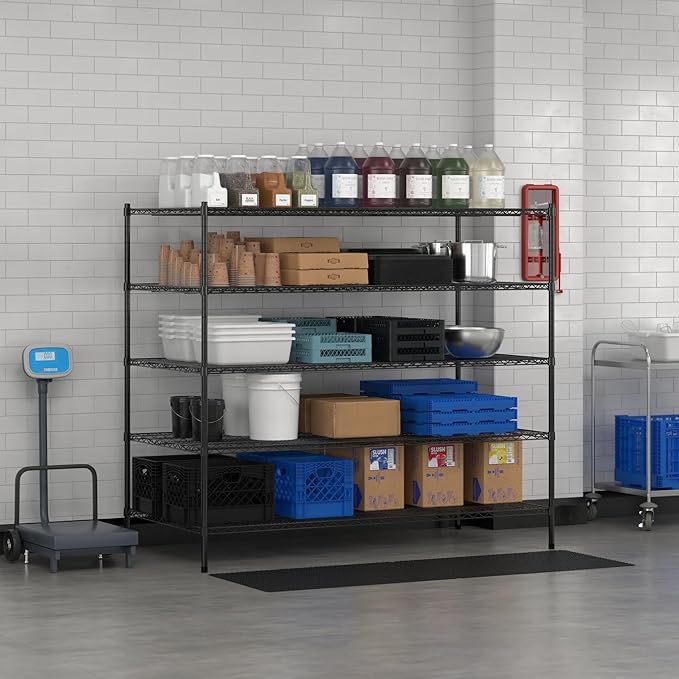 Commercial NSF Listed Black Epoxy Stationary Wire Shelving Kit 36" x 72" x 64", with 5 Shelves Perfect for Warehouse, Walk-in Refrigerator, Freezer, Grocery Store, Restaurant, Dishroom