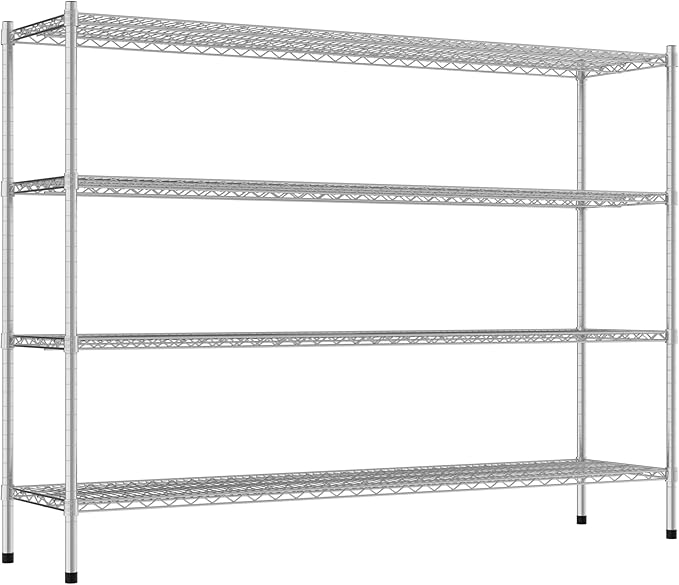 Commercial NSF Listed Chrome Stationary Wire Shelving Kit 18" x 72" x 54", with 4 Shelves Perfect for Warehouse, Walk-in Refrigerator, Freezer, Grocery Store, Restaurant, Dishroom