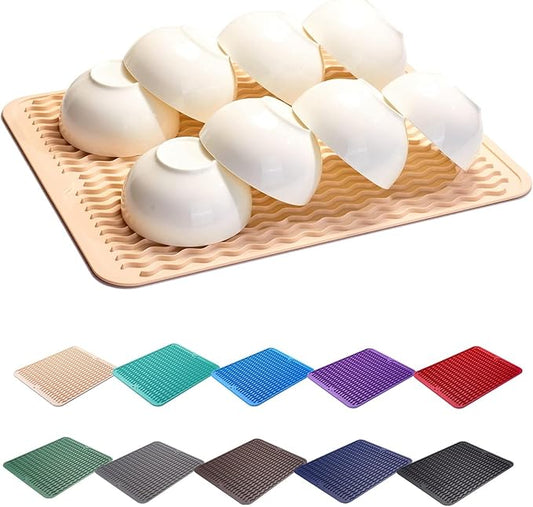ZLR Silicone Dish Drying Mat & Heat Resistant Trivet (12" x 16") - Waterproof Counter Protector for Air Fryer, Coffee Maker - Non-Slip, BPA Free Kitchen Pad, Easy Clean Dishwasher Safe (Cassava White)