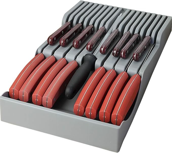 Knife Holder, In Drawer Knife Block Holder with Expandable Cutlery Tray Kitchen Drawer Organizer Insert-Holds 11 Knives for Save Space & Kitchen Safety (16 holder, Polypropylene (PP))