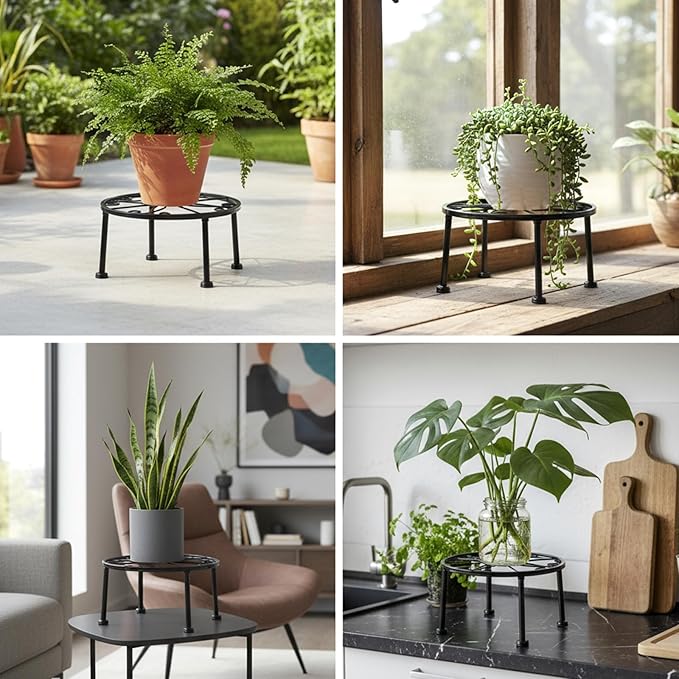 3pcs metal plant stand outdoor metal plant stand for patio plants stands indoor Rustproof wrought iron indoor heavy duty Round plants riser flower pot stands Display Shelf for Indoor Outdoo