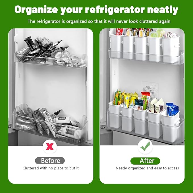 6 Pieces Refrigerator Door Organizer, Plastic Refrigerator Side Door Storage Containers with Side Snap, BPA-Free, Space-Saving Organizer Bins for Refrigerator, Kitchen Cabinet, Bathroom (White)